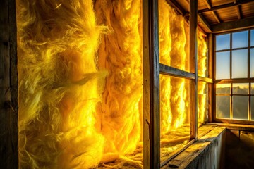 Silhouette of Aged Yellowed Glass Fiber Insulation Close-up