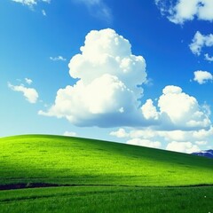 Fototapeta premium Cumulus cloud with a distinctive cauliflower shape, rolling hills, gentle slopes