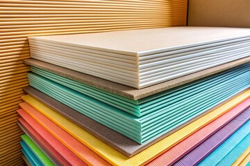 Stacked Gypsum Plasterboard Sheets in Cardboard Packaging - Construction Material