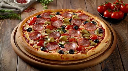 Free photo pizza Filled with tomatoes Salami