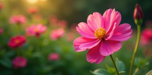 Fototapeta premium Flor rosa de jacinto con p?talos abiertos en el fondo de jazminos, colorido, jazminos, jard?n