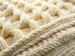 Warm Beige Wool Knit Texture: Close-up Detailed Cashmere Sweater Fabric Background
