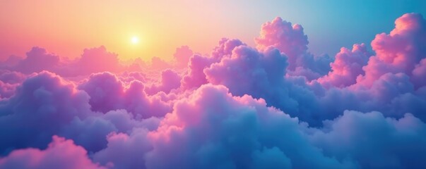 Iridescent rainbow hues bleed across a layered cloud, misty, soft light