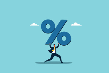 Burden of Growth, A Businessman Lifting a Massive Percentage Symbol of Financial Pressure