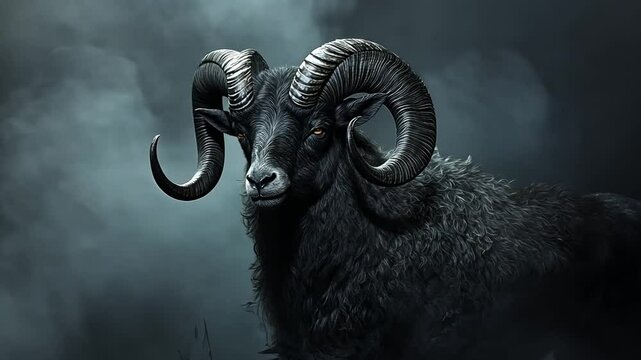 Majestic Black Ram: A Dark and Mysterious Portrait