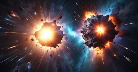 Cosmic explosion with stars and galaxies colliding, starburst, astronomical event