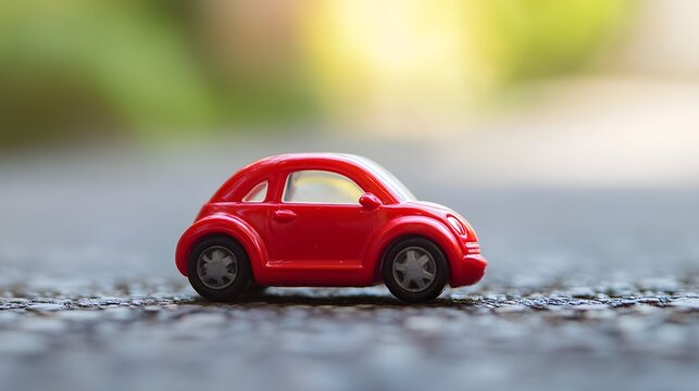 A tiny toy car in a glossy red finish