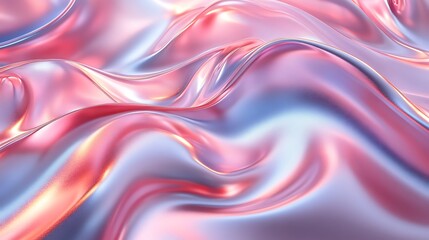 abstract background with swirling metallic shapes in pastel pink, light blue, and silver colors