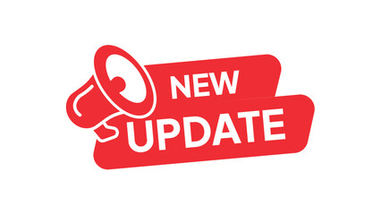 New update. Label new update with megaphone icon. Can used for advertising, marketing your new product. sosical media feed. Flat design vector illustration