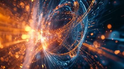 An abstract visualization of quantum computing with entangled qubits and energy fields, in a high-tech digital space, Quantum Field style