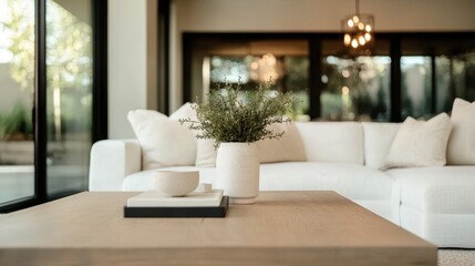 Charming contemporary living room with serene natural light and decor