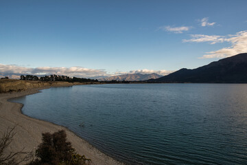 The mountains along both sides of Lake Hawea near Wanaka