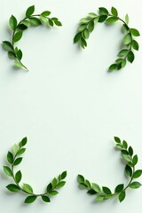 Naklejka premium Four green leaf wreaths in a corner with negative space, simplicity, modern