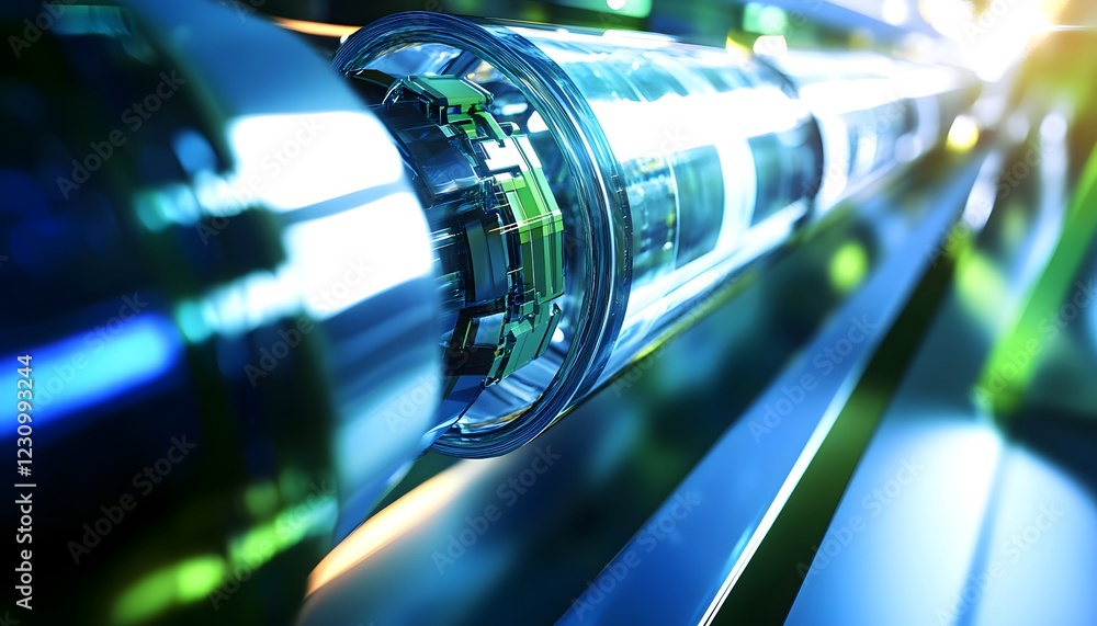 Poster a close-up view of a modern technological device showcasing intricate details and a futuristic desig