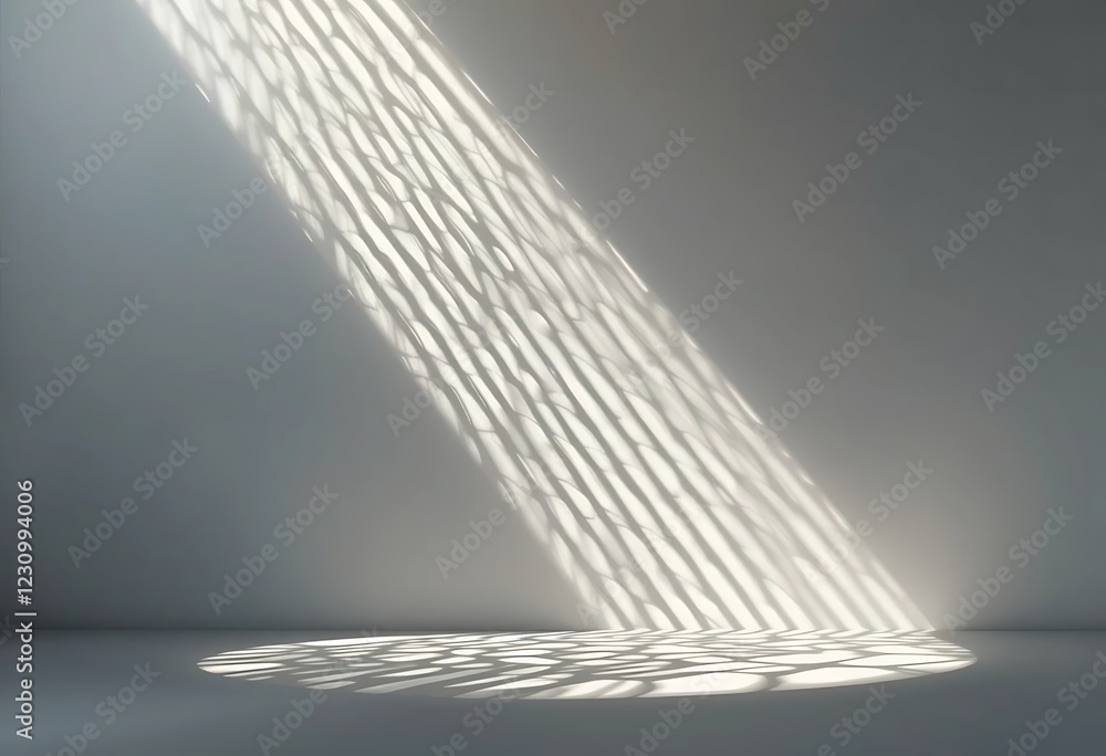 Poster light patterns cast shadows on a wall and floor