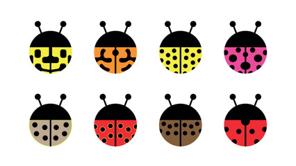 Set of colorful ladybug. Summer winged insect. minimalist ladybug. Flat design vector illustration