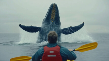 Kayaker Facing a Breaching Humpback Whale, Epic Wildlife Encounter 