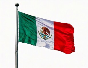 Mexico, waving flag of Mexico on pole white background