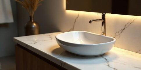 Luxury washbasin with undermount sink and faucet, marble, sink