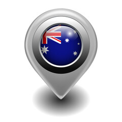 Vector Map Pin Location Icon with Australian Flag on 3D Metallic Map Marker