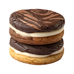 Chocolate and Vanilla Swirl Cookie Sandwiches Isolated on Transparent Background