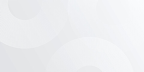 Simple white glowing geometric lines on gray background. Modern shiny blue circle lines art abstract simple