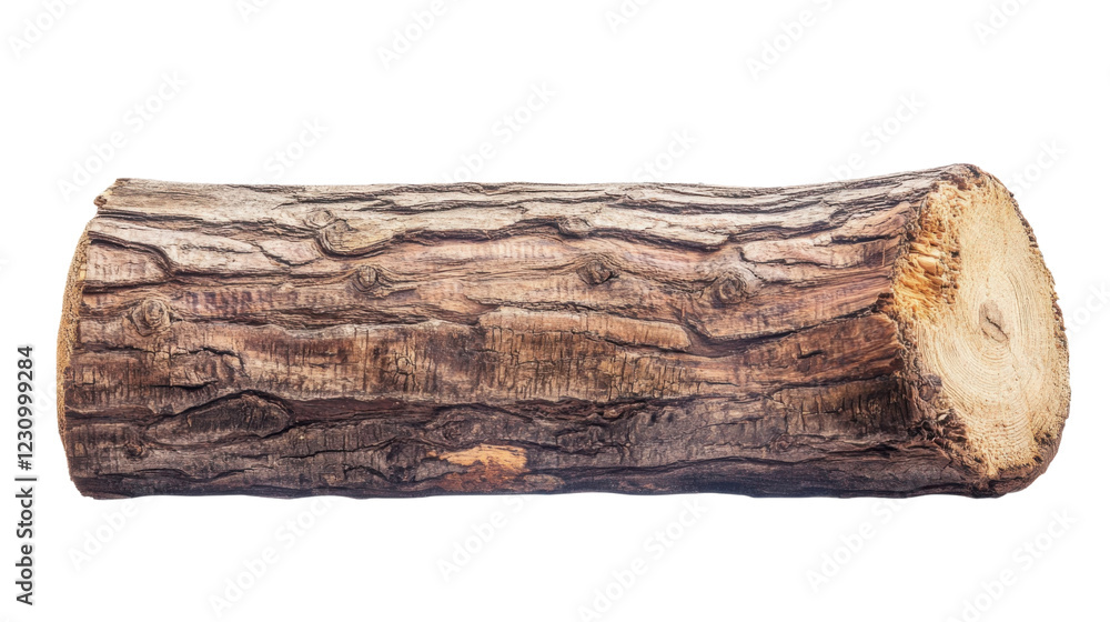 Poster log isolated showing rough bark and wood grain on transparent background