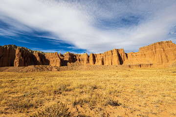 Desert landscape of beautiful Cathedral Valley at Capitol Reef National Park in Torrey Utah.