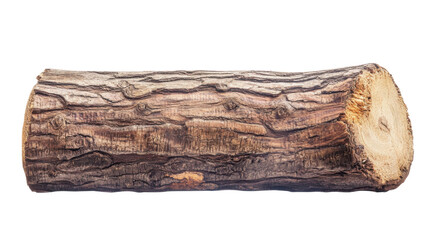 Log isolated showing rough bark and wood grain on transparent background
