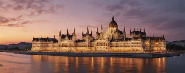 Naklejka premium Panoramic view of the Hungarian Parliament Building in Budapest , vertical panorama, europe