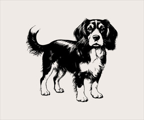 Cavalier King Charles Spaniel vector illustration in black and white