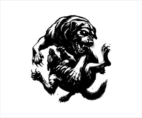 Vector illustration of a dog running with a cat. Isolated on white background.