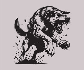 Vector illustration of a wolf running with a ball in its mouth.
