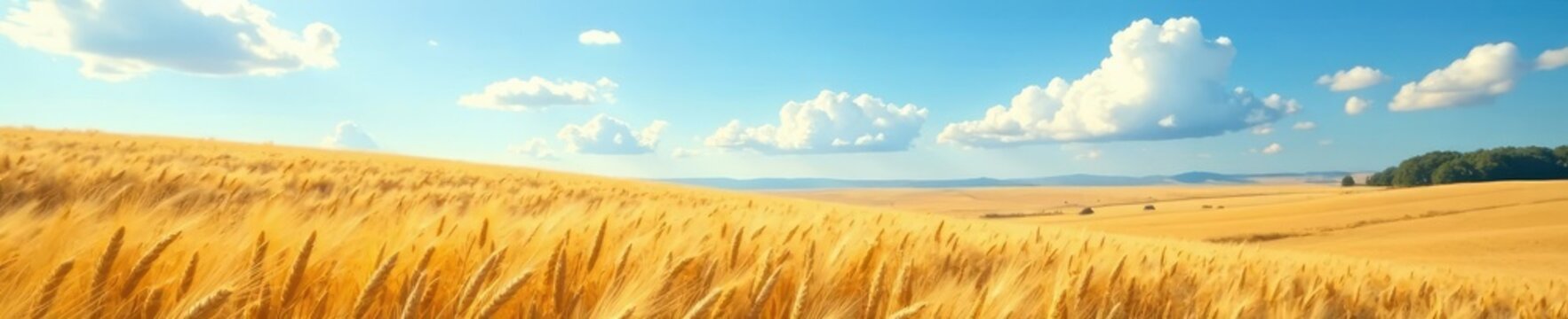 Light and airy clouds float above a rolling wheat field, airy, gentle, nature