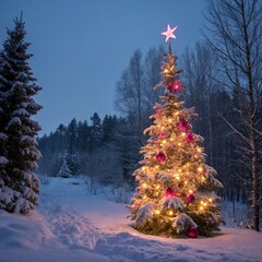christmas tree in the snow