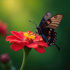 Mariposa sips nectar from a bright red isoras flower, spring, wildlife