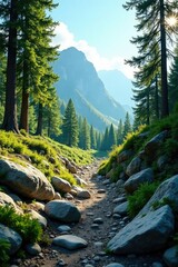 Obraz premium rugged terrain with granite boulders and trees, , nature, trees