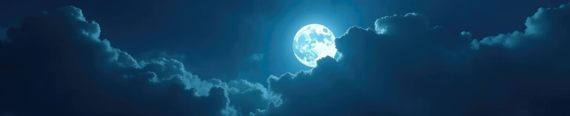 Naklejka premium Stormy night with a full moon shining through clouds, cloud, full