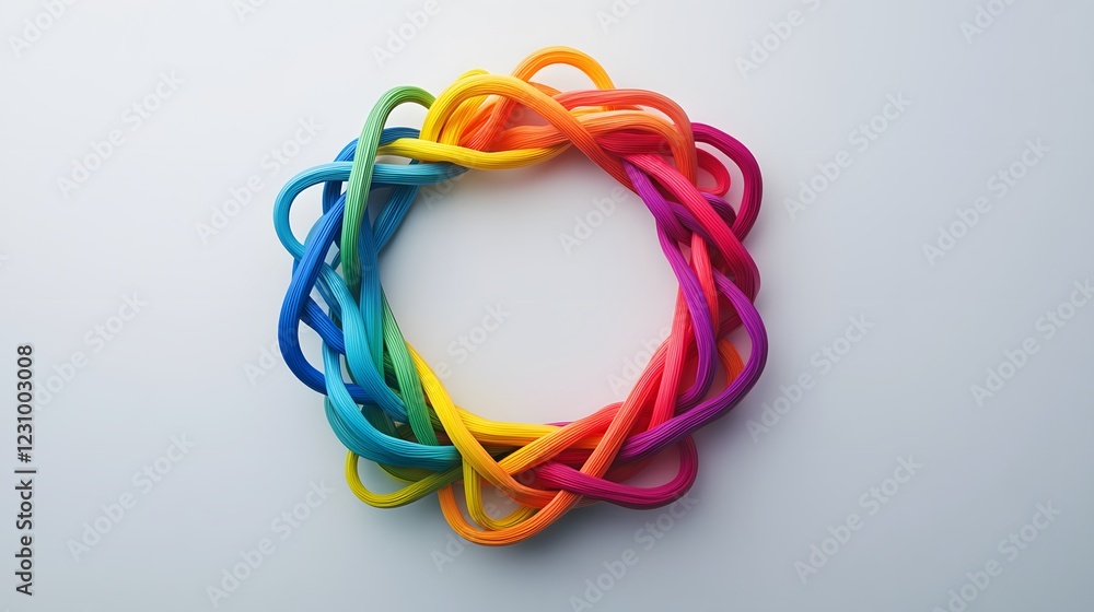 Poster a set of colorful rubber bands arranged in a circular shape