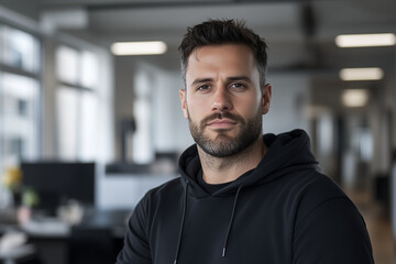 Obraz premium A professional portrait of a young male IT specialist in his late 20s