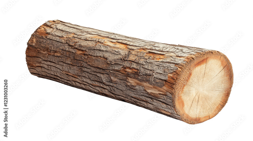 Poster large tree log showing cross section and bark on transparent background