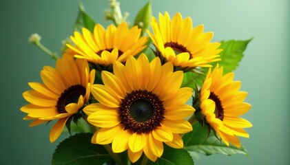 Obraz premium A colorful bouquet of sunflowers with greenery, greenery, bouquet