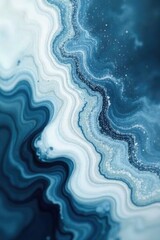 Obraz premium A delicate mix of white and gray pigments blended into a smooth liquid marble effect, pigment dust, blue, ink spill blur