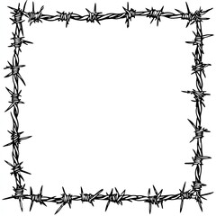Barbed Wire Illustrated Frame on a White Background