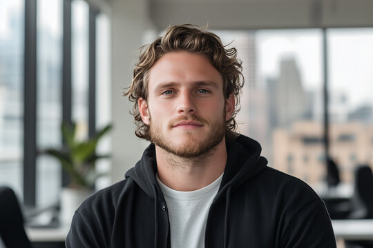 A professional portrait of a young male IT specialist in his late 20s