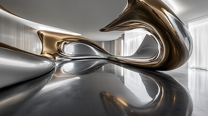 Fototapeta premium Abstract Metallic Sculpture in Modern Interior Space