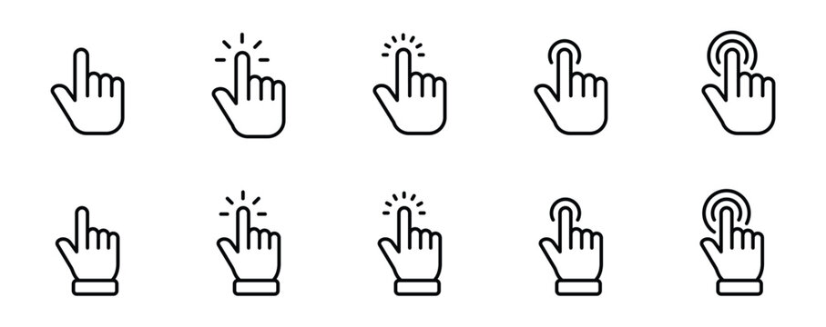 Hand click icon set. hand cursor icon vectors	