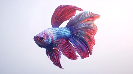 Obraz premium Vibrant betta fish with flowing fins against a white background.