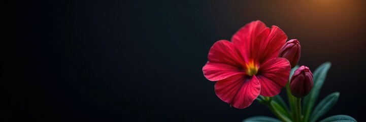 Obraz premium Isolated calibrachoa flower on a dark background with bright lights, light, flower