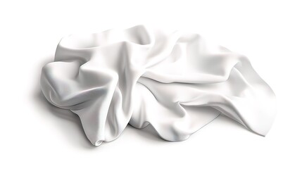 White silk fabric crumpled on white background.